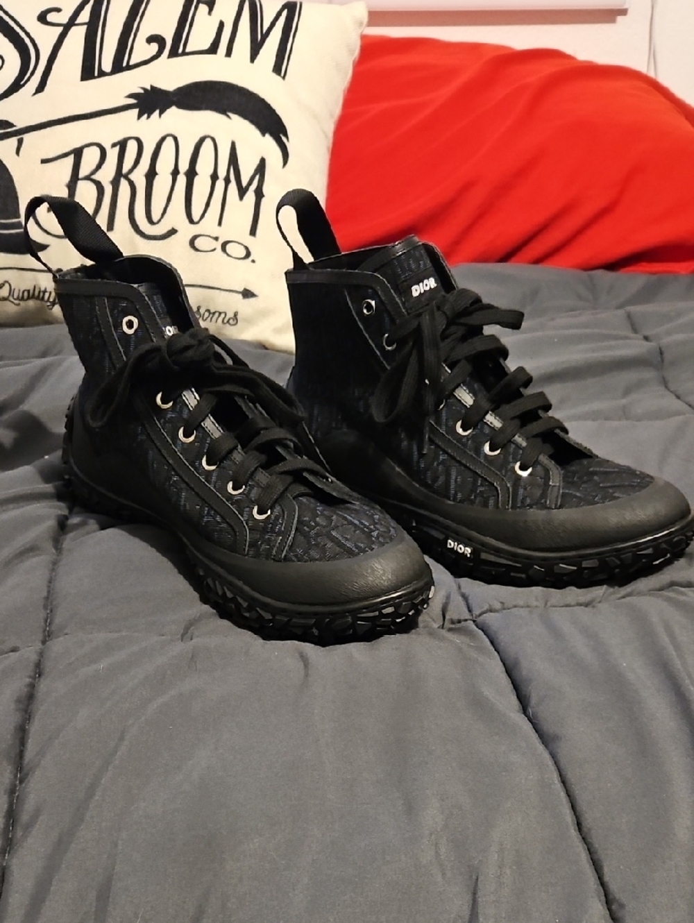 Dior B28 Oblique Boots Black High-Top Canvas Sneakers Size 11 - Made In Italy